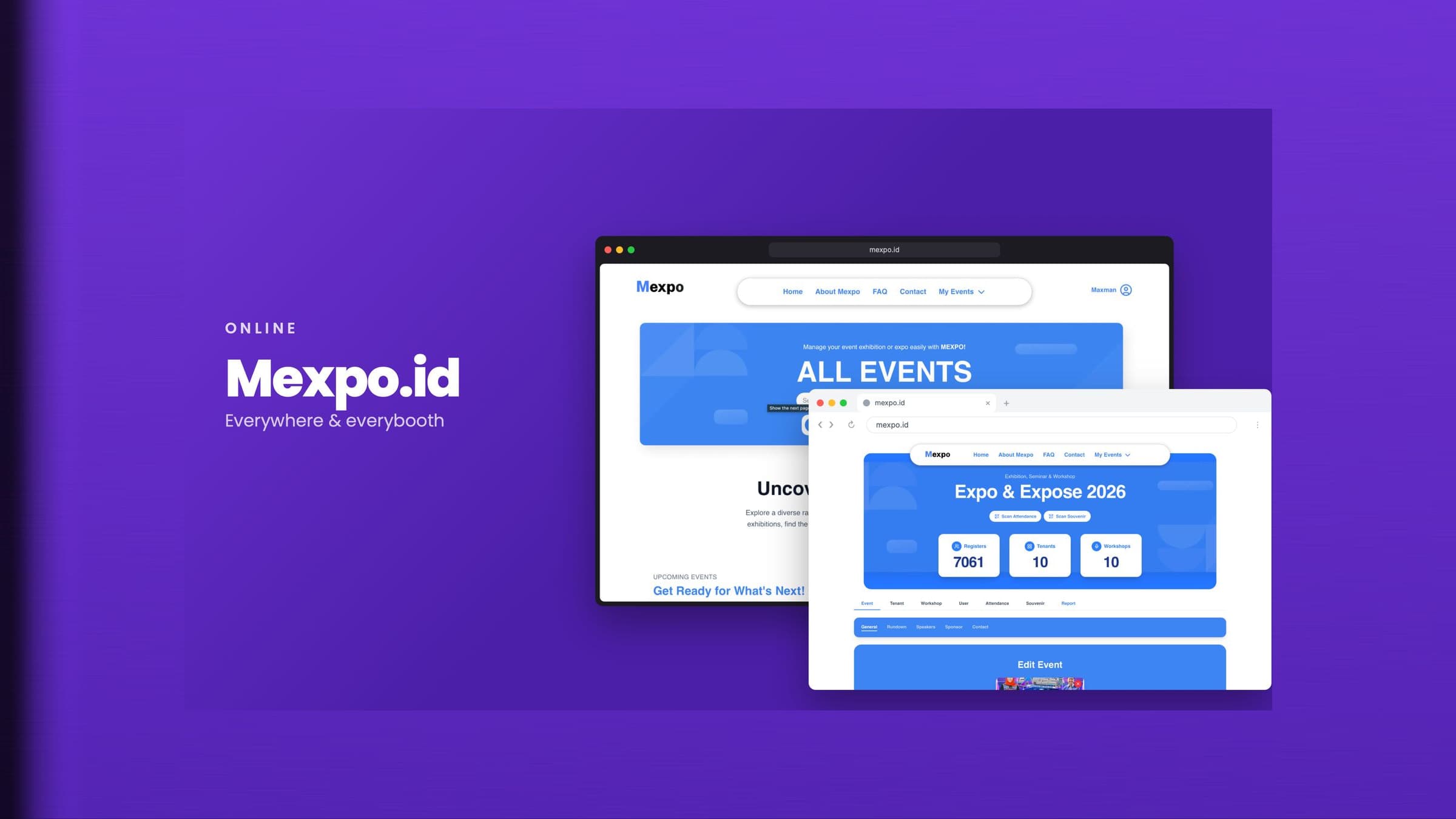 Mexpo — the all-events page and the event dashboard